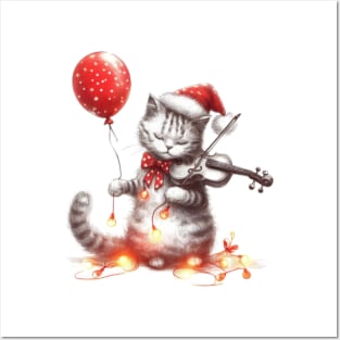 Cat Christmas violin Posters and Art